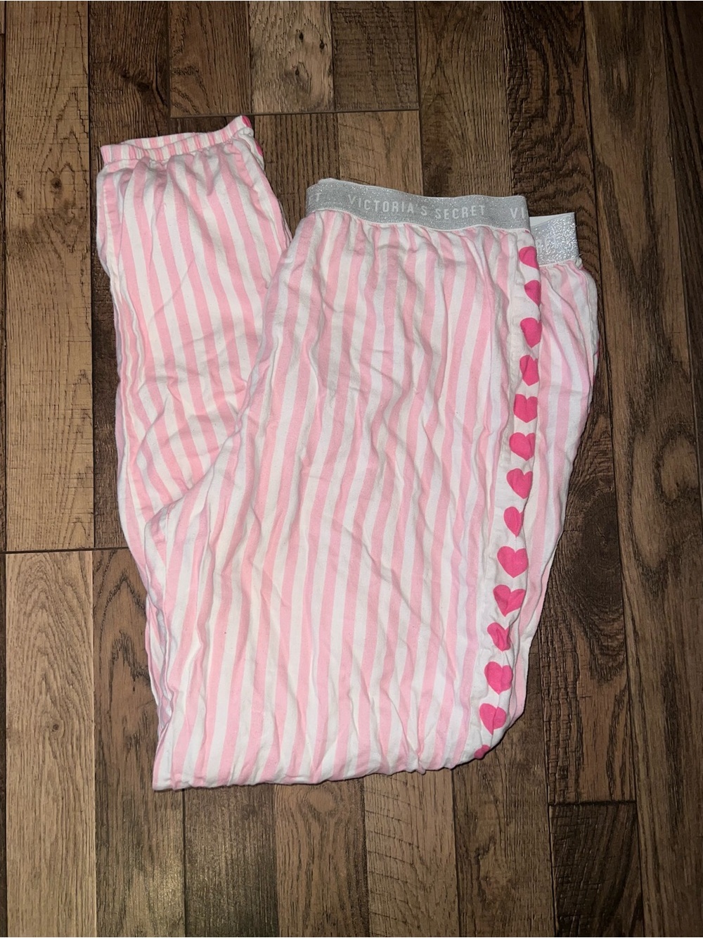 Victoria's Secret Pink & White Striped Pajama Pants with Heart Side Trim